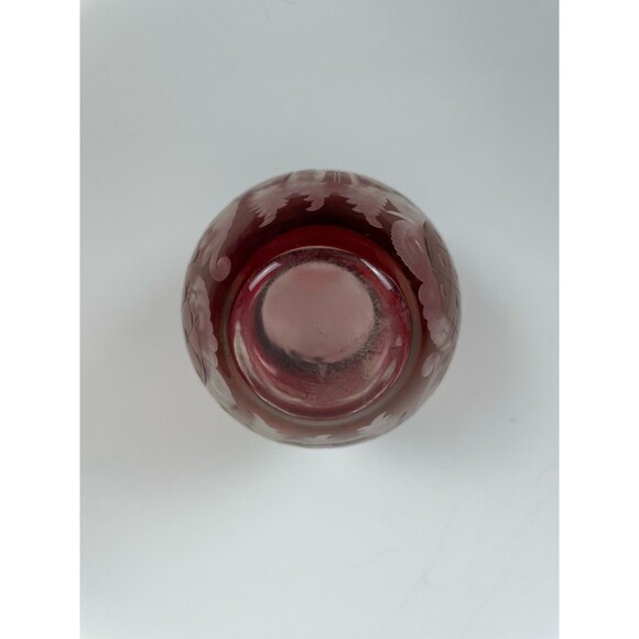 Vintage Egermann Czech Ruby Red Cut to Clear Etched Glass Mini Vase 3" - Picture 13 of 14
